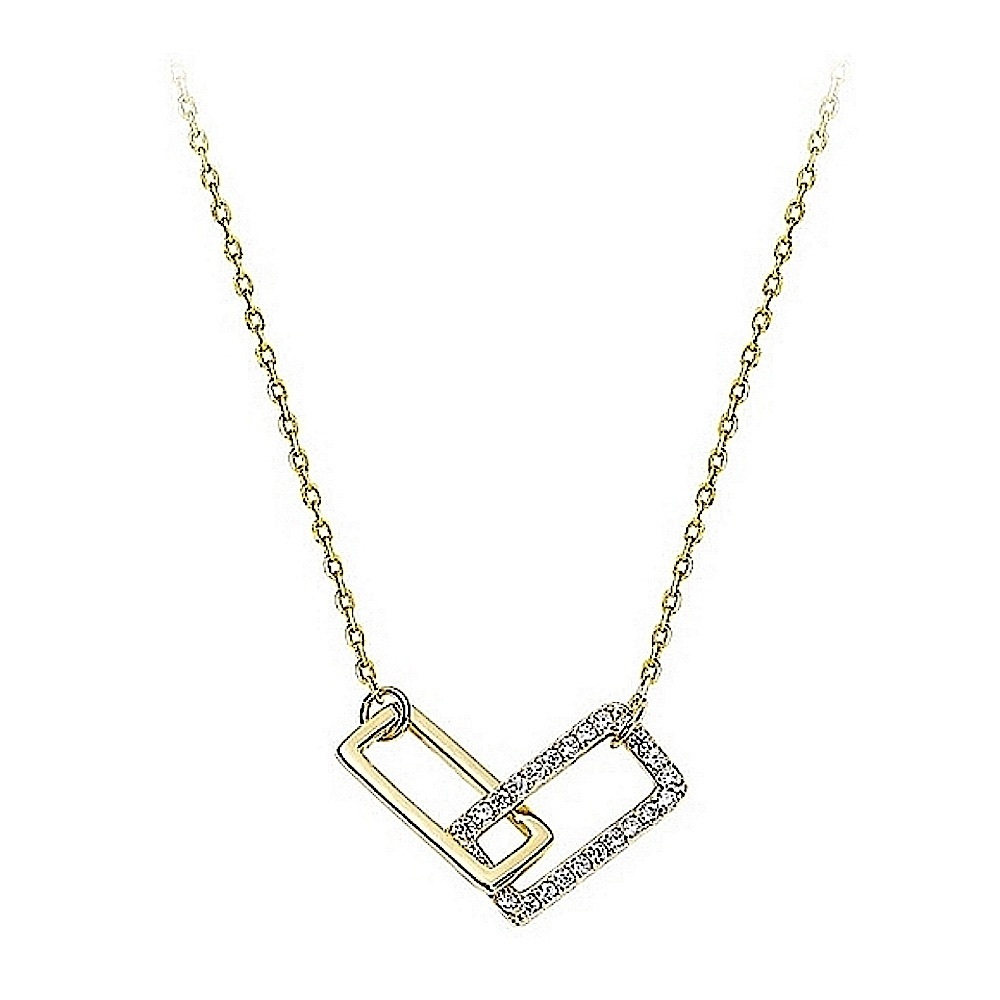 NEW Gold Plated Sterling Silver Pave Diamond Rectangle Necklace, 16-18”‎